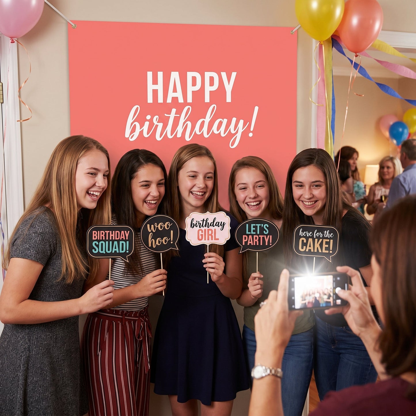 "Happy Cake Day" Birthday Scene Setter with Fun Photo Booth Props