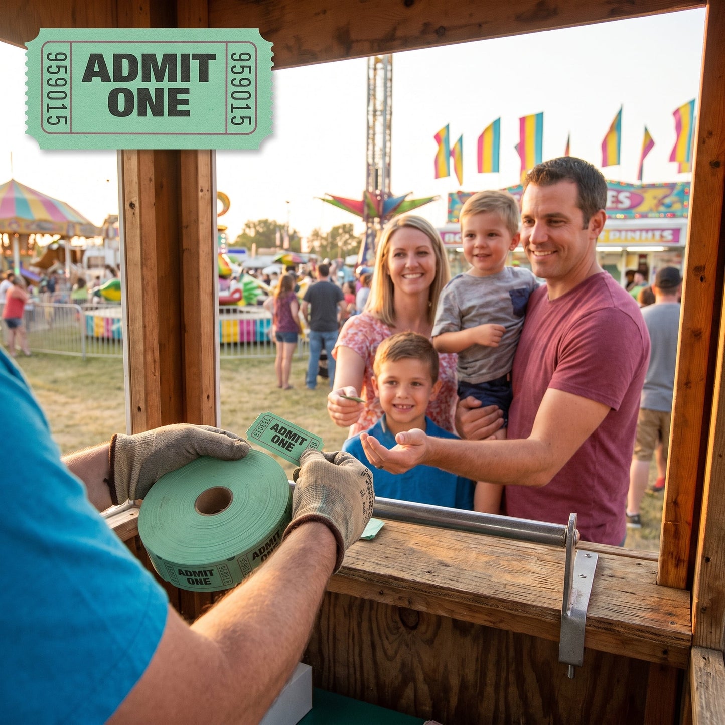 "Admit One" Ticket Roll - Green, 1000-Pairs