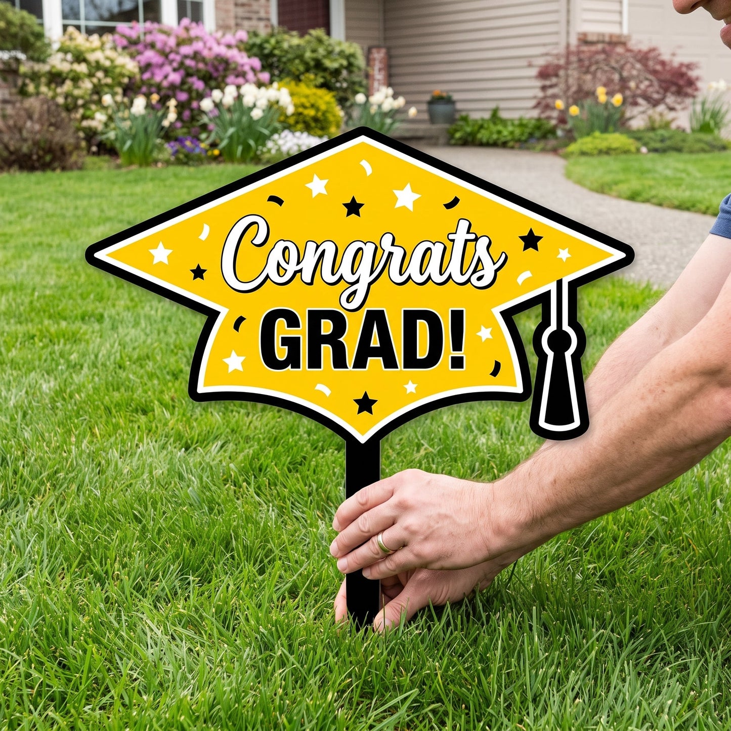 "Congrats Grad" Yellow Lawn Sign for Graduation Celebrations