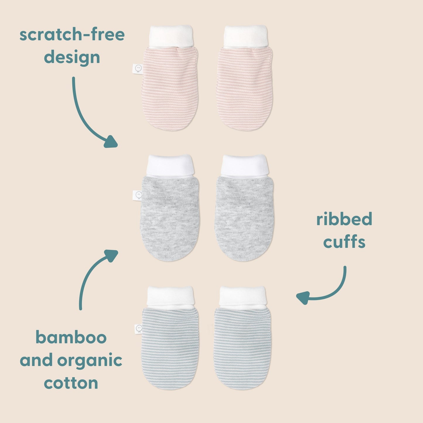 Baby Mittens - Oatmeal Stripe