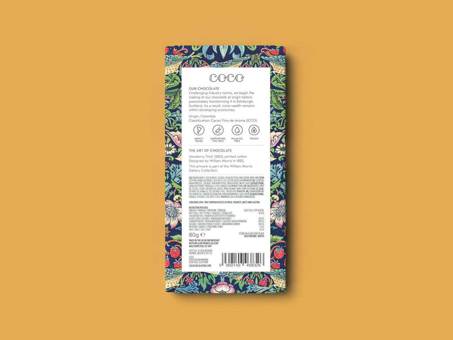 COCO Chocolatier Sea Salt Dark Chocolate William Morris Limited Edition