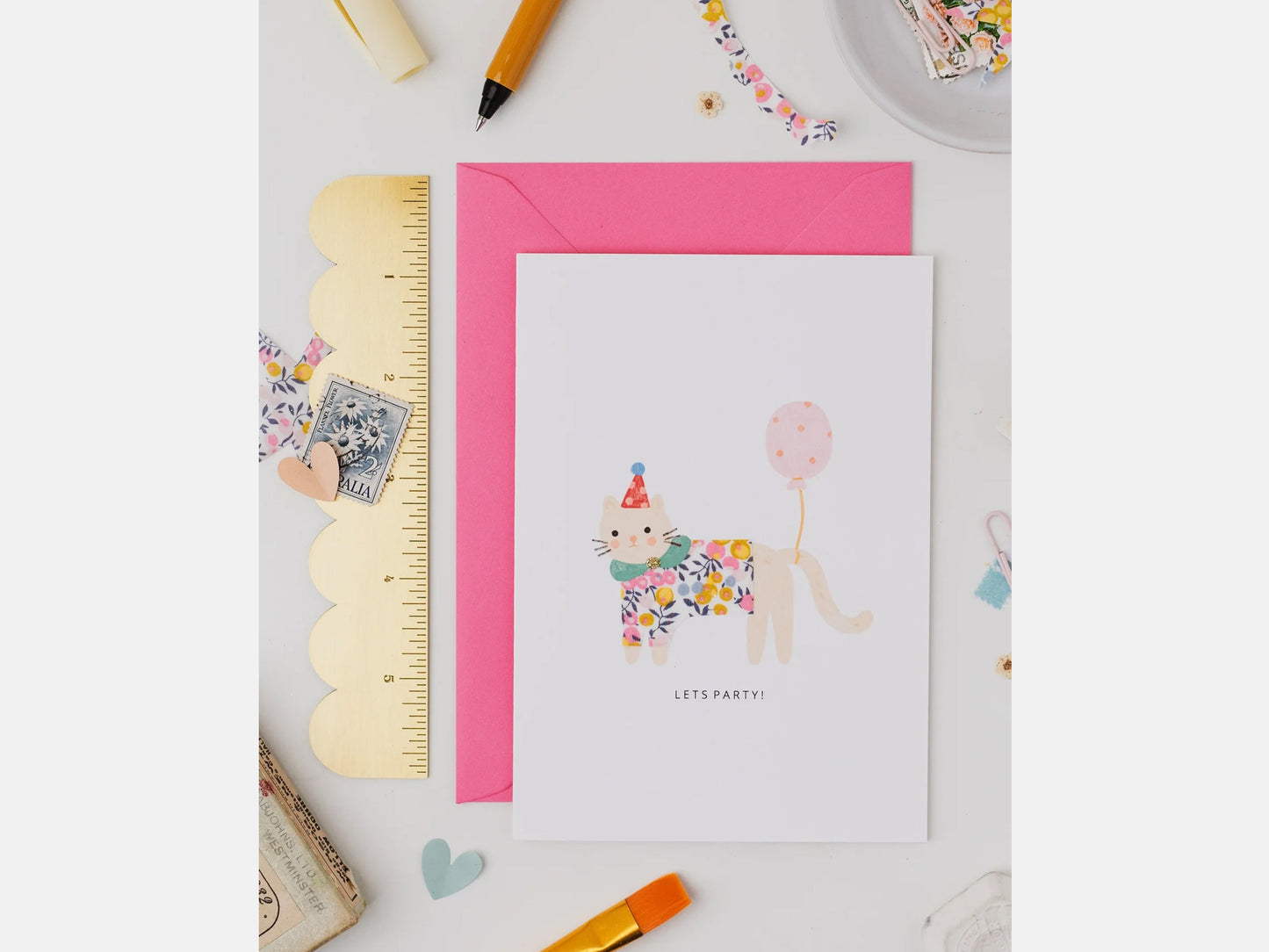 Cat Birthday Card - Liberty Wiltshire Bud Print