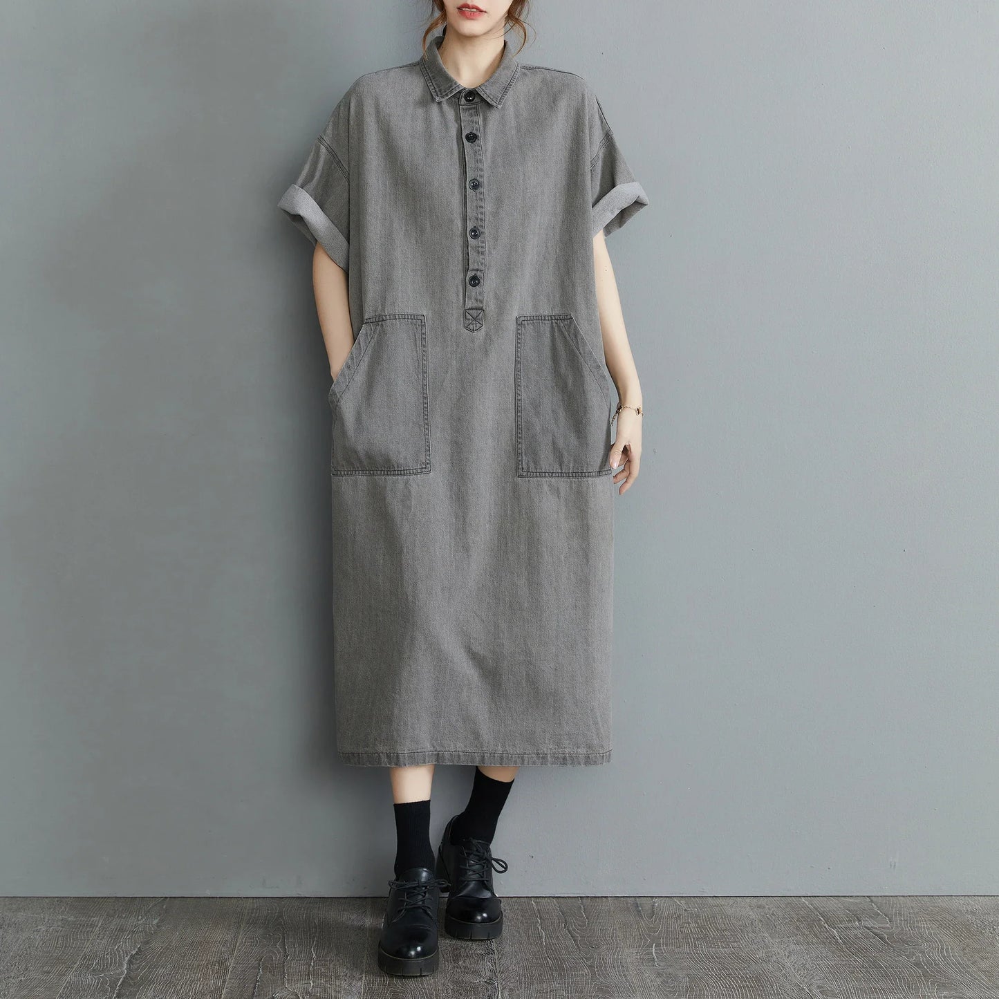 Boutique Wholesale 2025 Summer New Fashionable Retro Lapel Loose Casual Denim Women's Dress