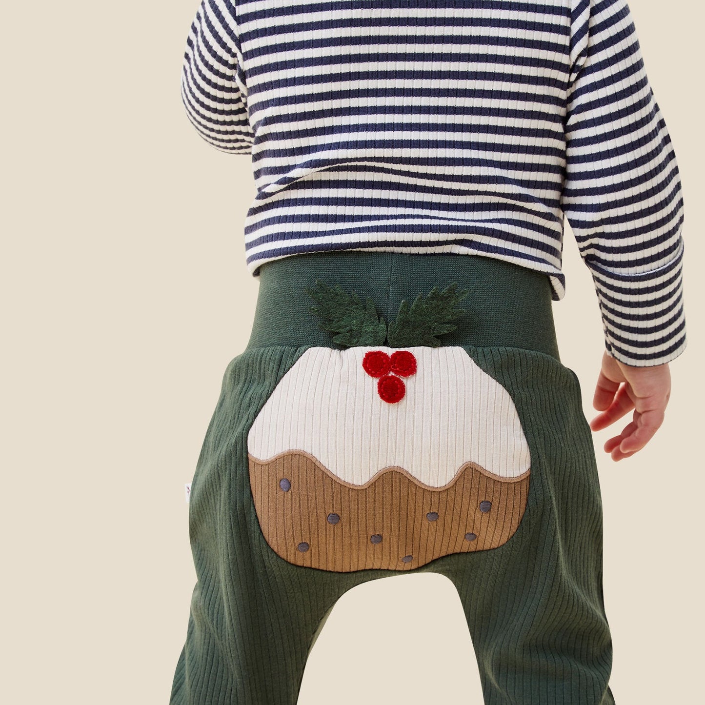 Christmas Pudding Ribbed Joggers - Pine