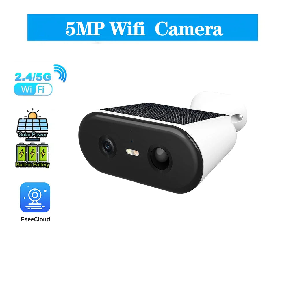 2K Solar Security Camera WIFI Wireless 2.4/5GHz DualBand Outdoor Camera IP65 Waterproof AI PIR Motion Surveillance Battery Cam