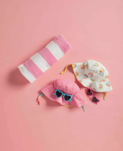 TODDLER PINK RAINBOW HAT AND SUNGLASS SET