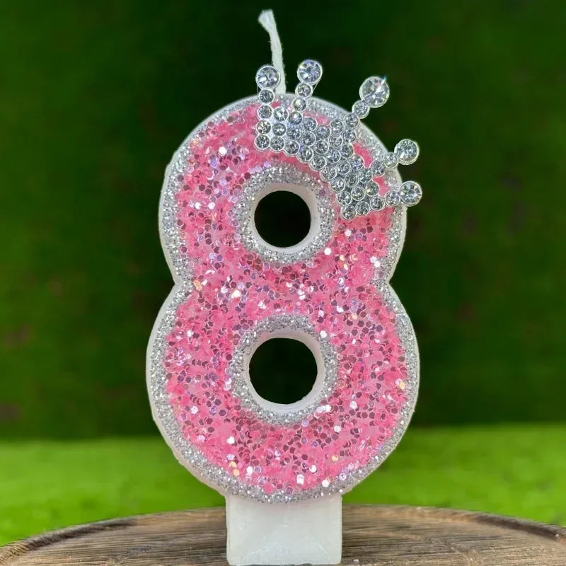 0-9 Cake Number Candles Birthday Candle Pink Colour Creative Candle Princess Crown Girl Happy Birthday Party Decoration Topper