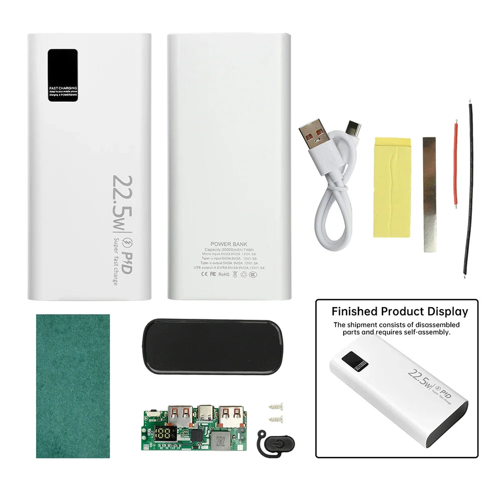 22.5W Fast Charging Motherboard Power Bank DIY Kit 1260110 Battery Box Power Bank DIY Kit 20000mAh Power Bank Case