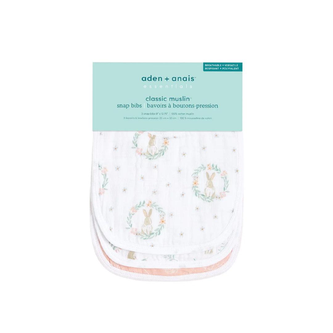 aden + anais Essentials Cotton Muslin Baby Snap Bibs - 3 Pack - Blushing Bunnies