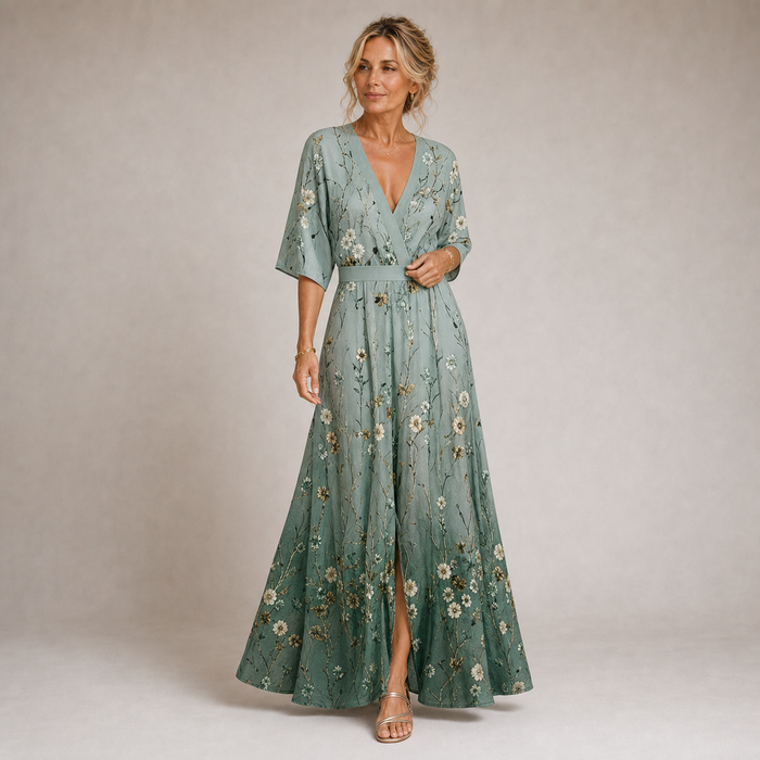 Alma - Elegant Lang Kjole med Blomsterprint
