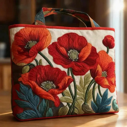 HÅNDLAVET TASKE - RØDE BLOMSTER