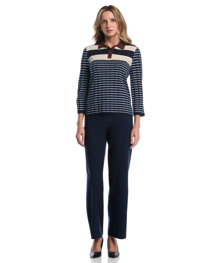 Petite Striped Polo Sweater (Blue Blizzard)