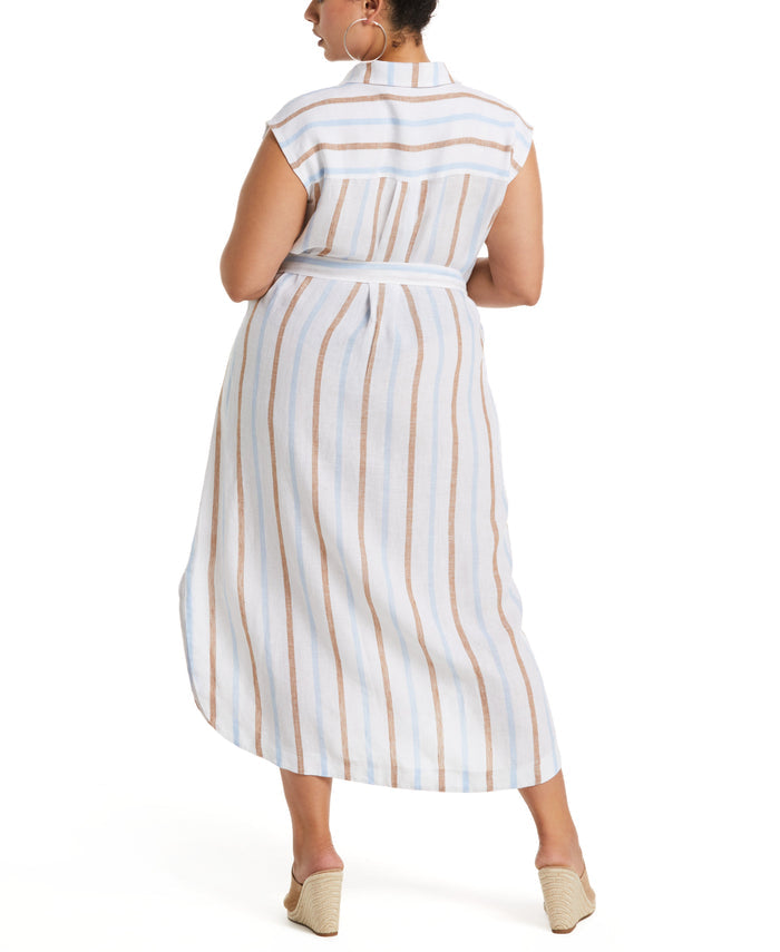 Stripe Linen Shirtdress (White)