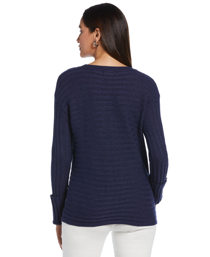 Ribbed Sweater with Button Detail (Peacoat Heather)
