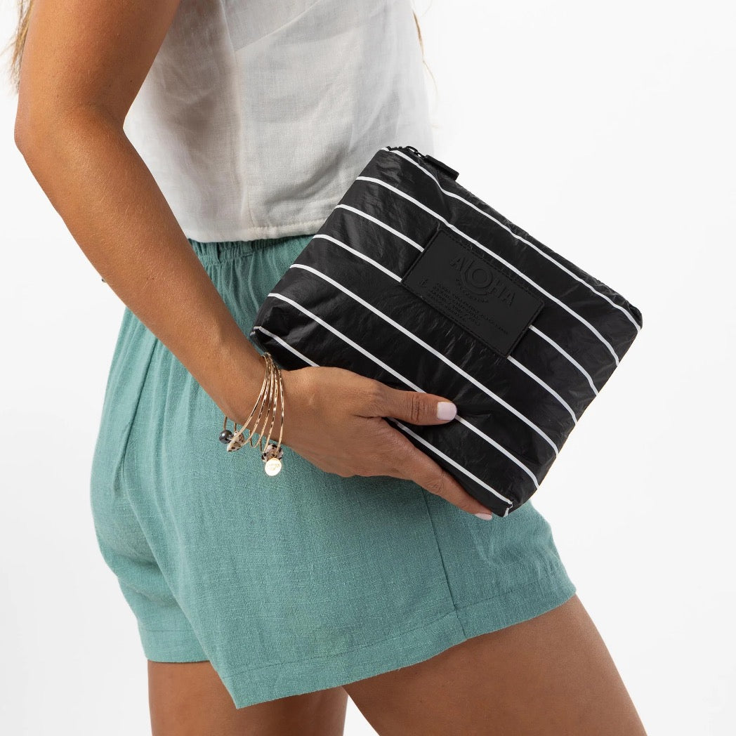 ALOHA COLLECTION - Pinstripe Small Pouch | White on Black