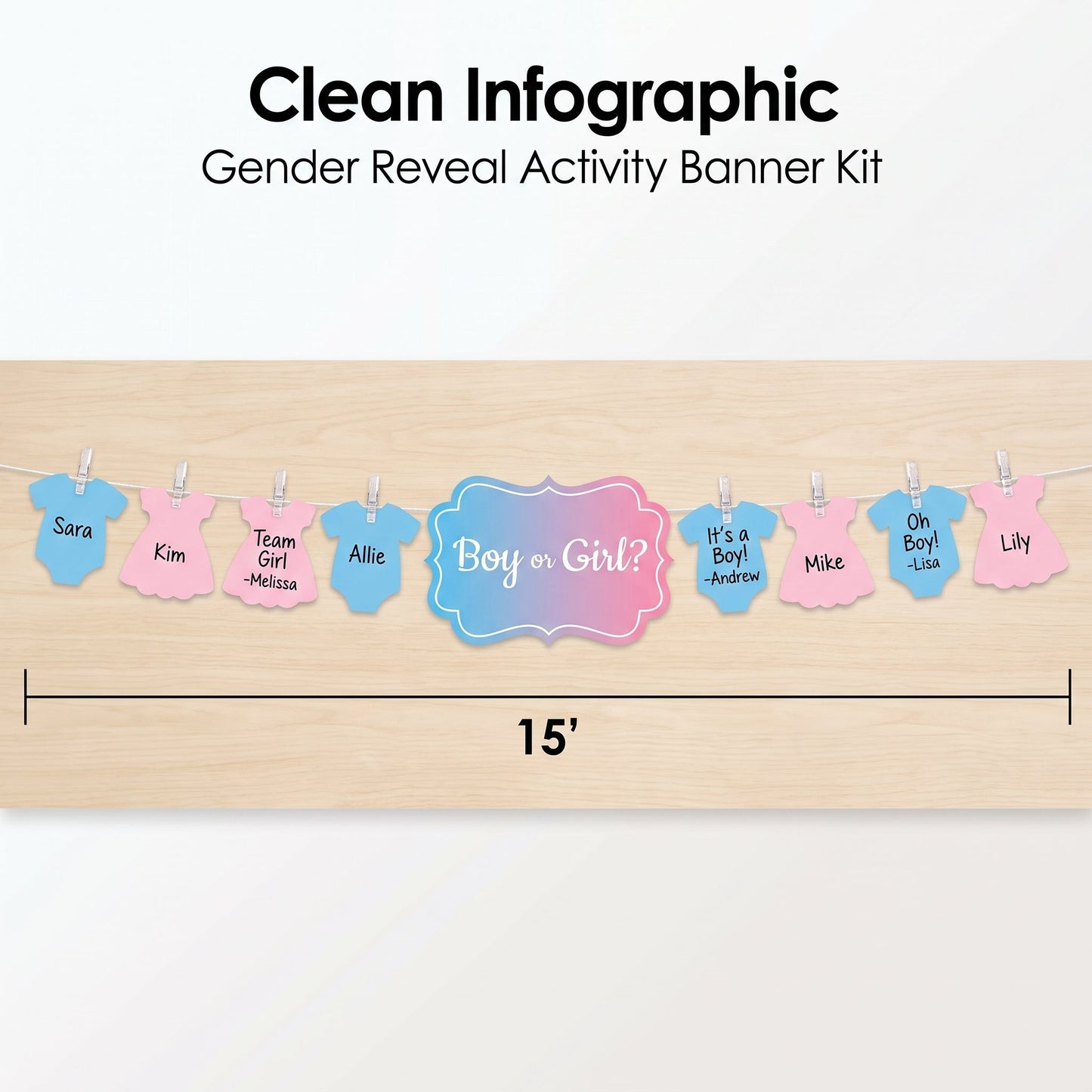 "Boy or Girl?" Gender Reveal Activity Banner Kit, 15-ft for Baby Showers