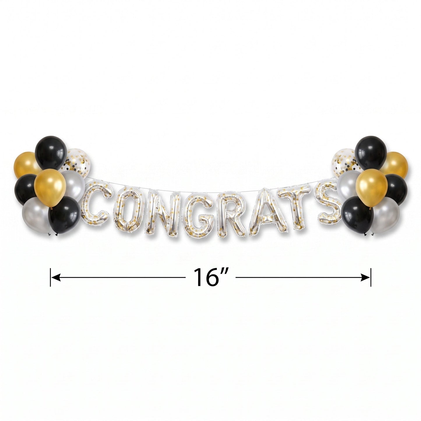 "Congrats" Silver Glitter Confetti Air-Filled Balloon Banner