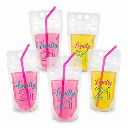 "Finally 21" Party Pouches with Straws