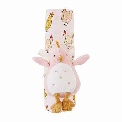 PINK CHICK SWADDLE AND RATTLE