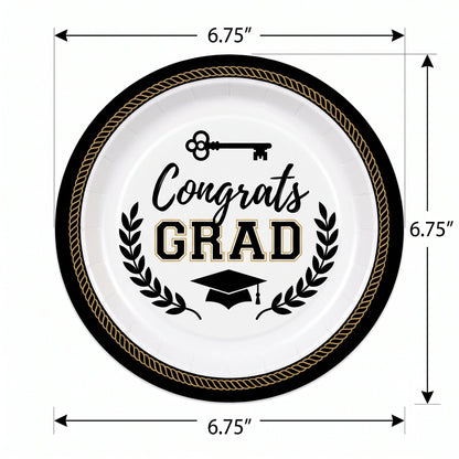 "Congrats Grad" 7-Inch Round Paper Plates - 50 Pack