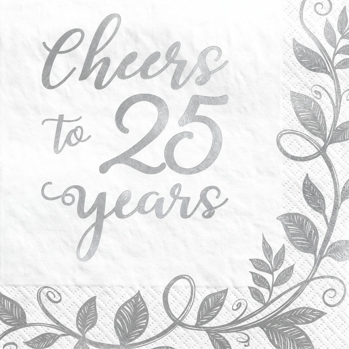 "Cheers to 25 Years" Silver Anniversary Beverage Napkins - 16 Pack - 5 In. X 5 In.