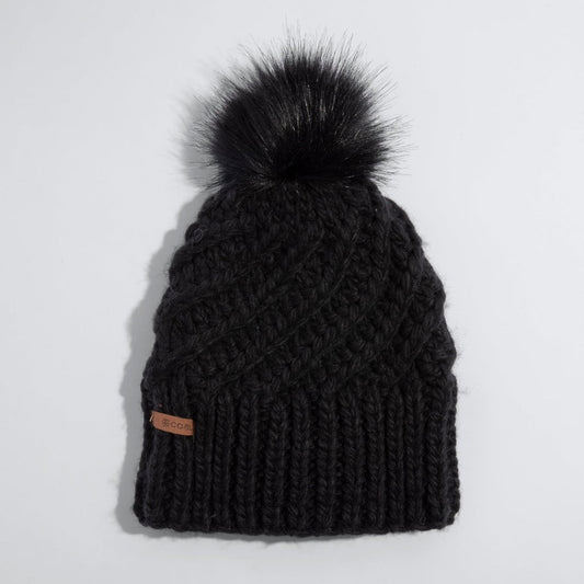 COAL - MAIZY KNIT FAUX FUR POM BEANIE | Black