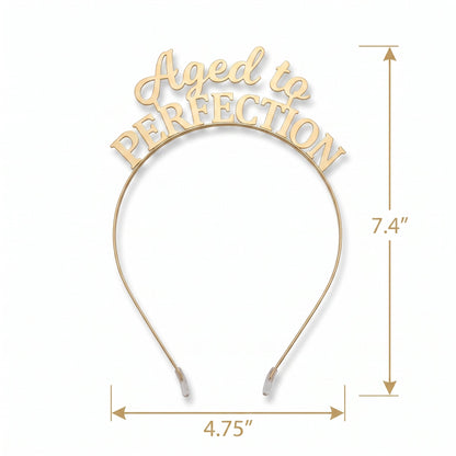 "Aged to Perfection" Golden Metal Headband for Birthdays