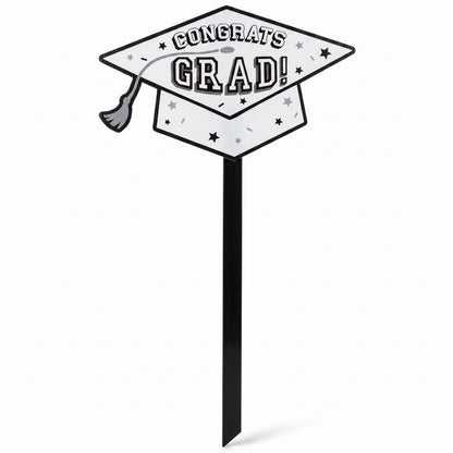 "Congrats Grad" White Lawn Sign with Stake