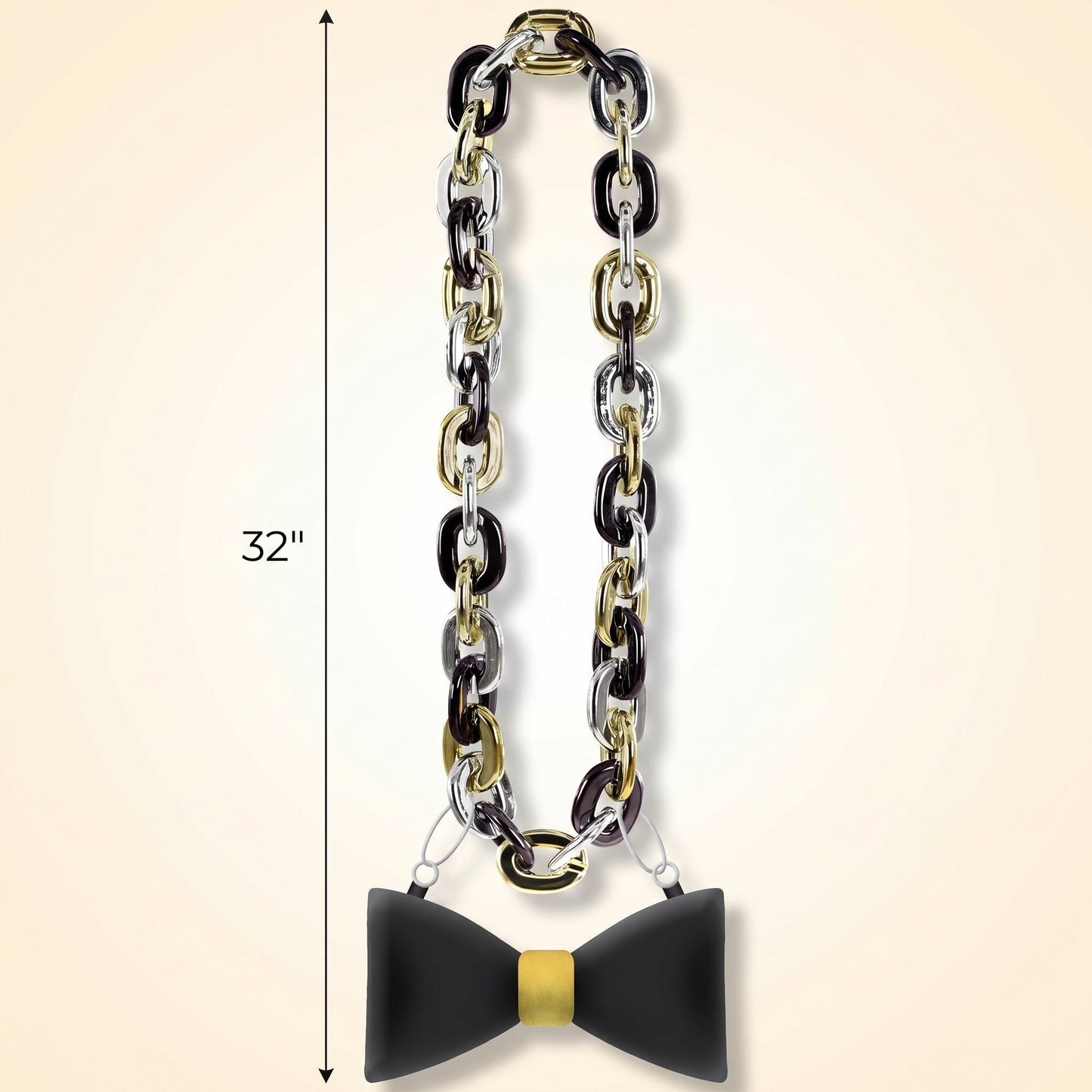 "Happy New Year" Light-Up Bow Tie Chain Necklace in Black, Gold, & Silver