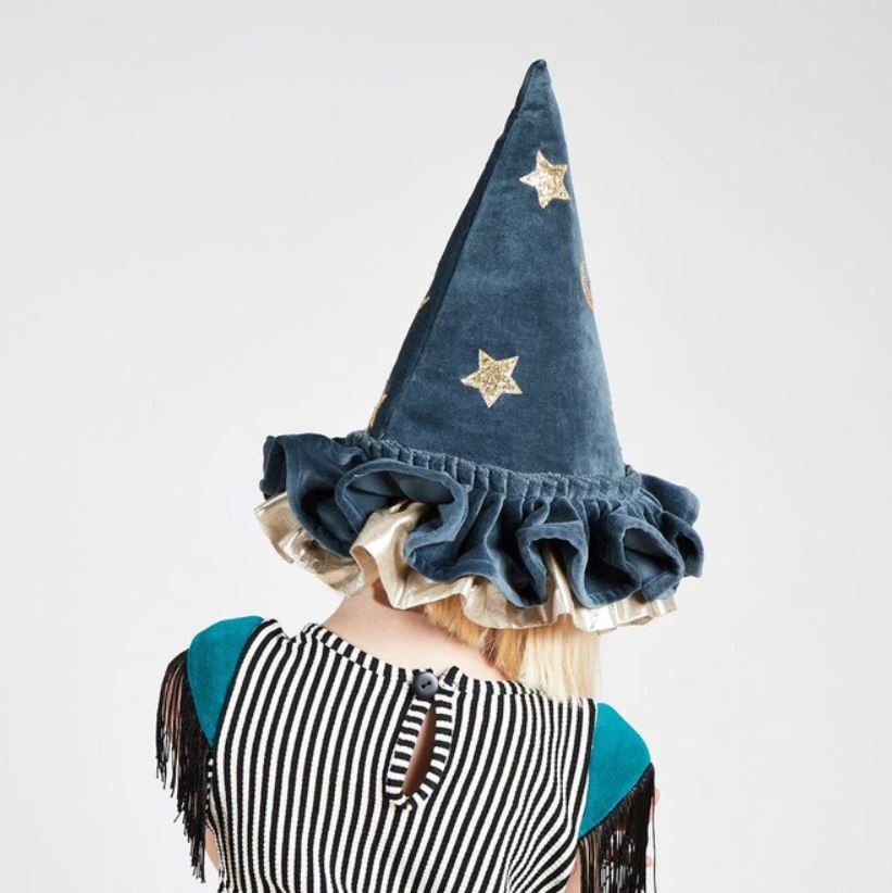 Pointed Soft Blue Velvet Witch Hat