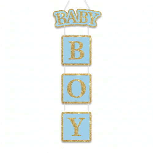 "Baby Boy" Glitter Hanging Sign Decoration for Baby Showers