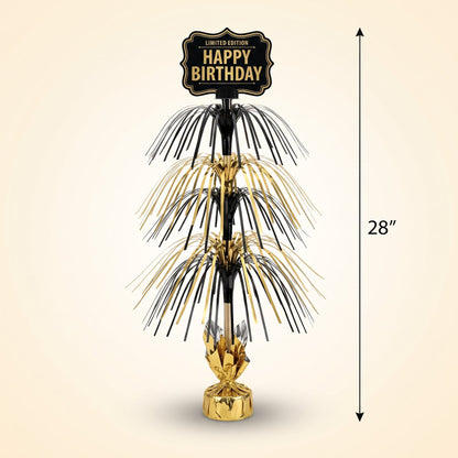 "Better with Age" Metallic Birthday Centerpiece Spray - Gold & Black, 30-Inch