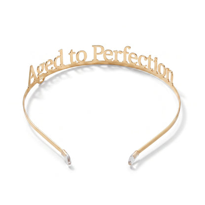 "Aged to Perfection" Golden Metal Headband for Birthdays