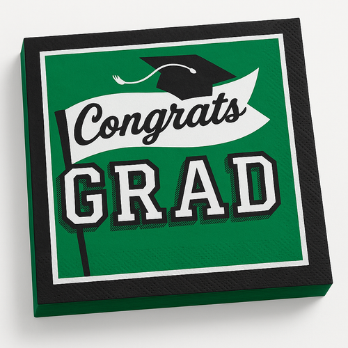 "Congrats Grad!" Green Luncheon Napkins - 6.5 In. x 6.5 In. - 40 Pack, 2-Ply, Graduation Party