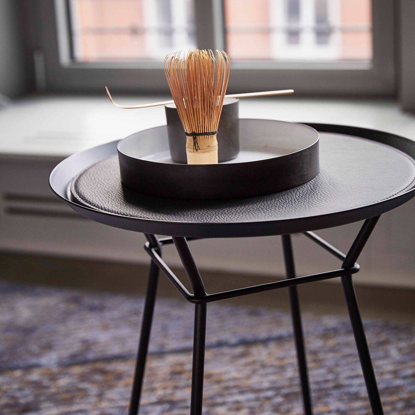 freifrau | leya coffee table with leather inlay | small | black