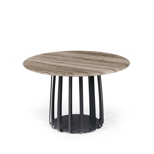 janua | bc 09 basket outdoor coffee table | travertine titanium stone + black base