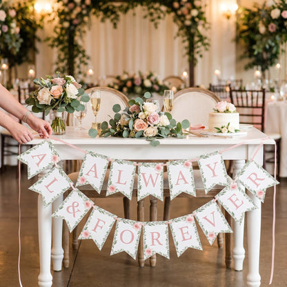 "Always & Forever" Floral Pennant Banner for Weddings