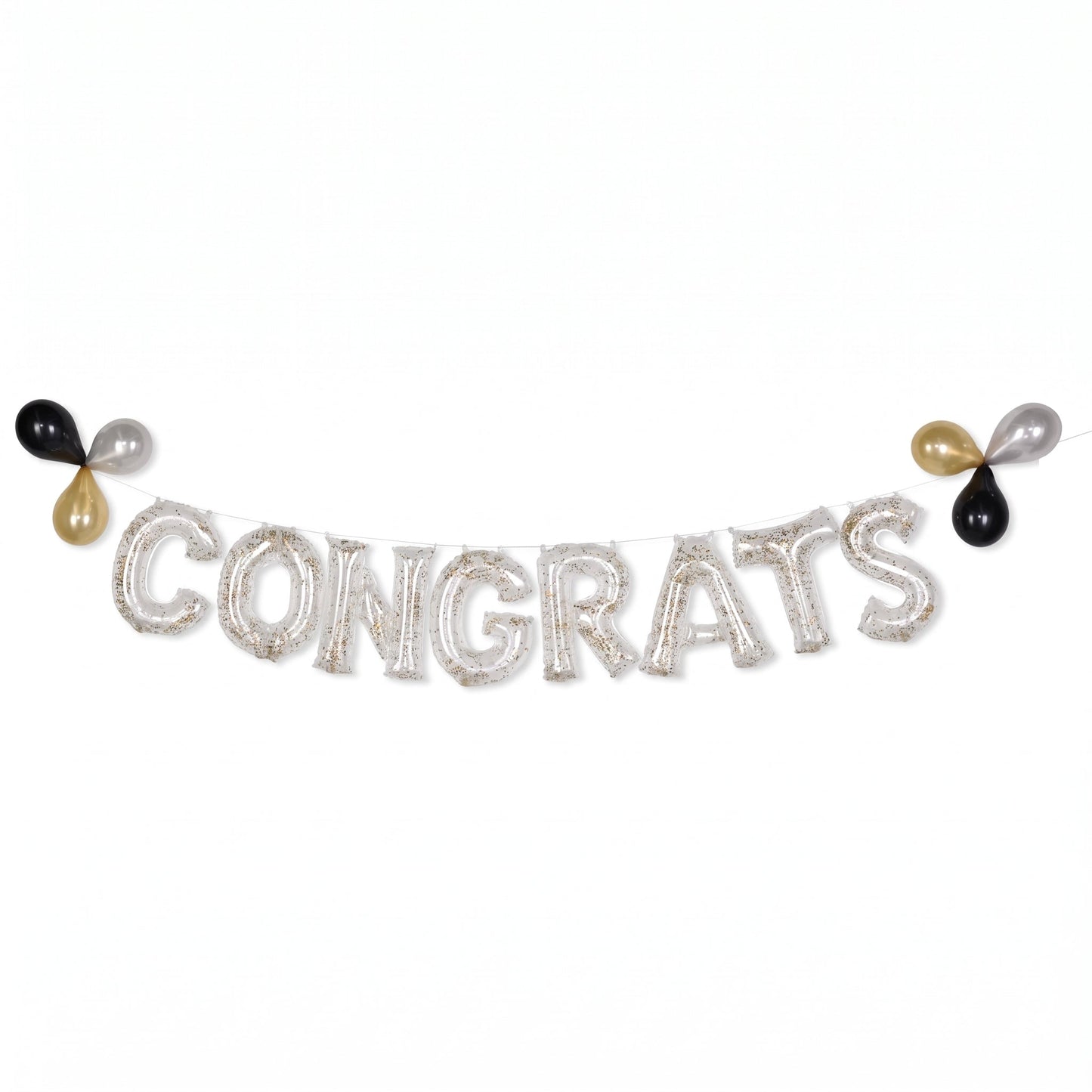 "Congrats" Silver Glitter Confetti Air-Filled Balloon Banner