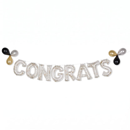 "Congrats" Silver Glitter Confetti Air-Filled Balloon Banner