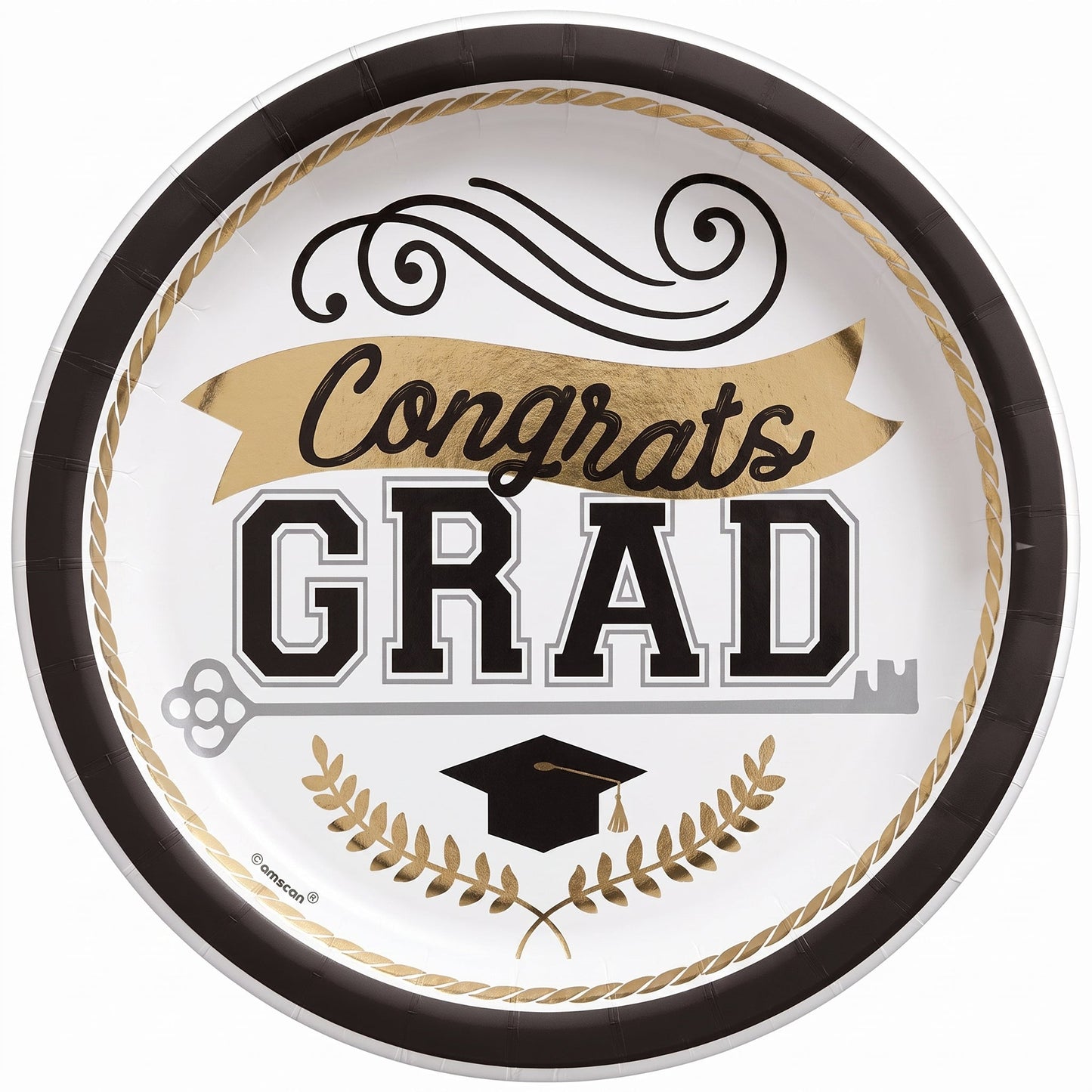 "Congrats Grad" Round Paper Plates - 9-inch, 50 Pack