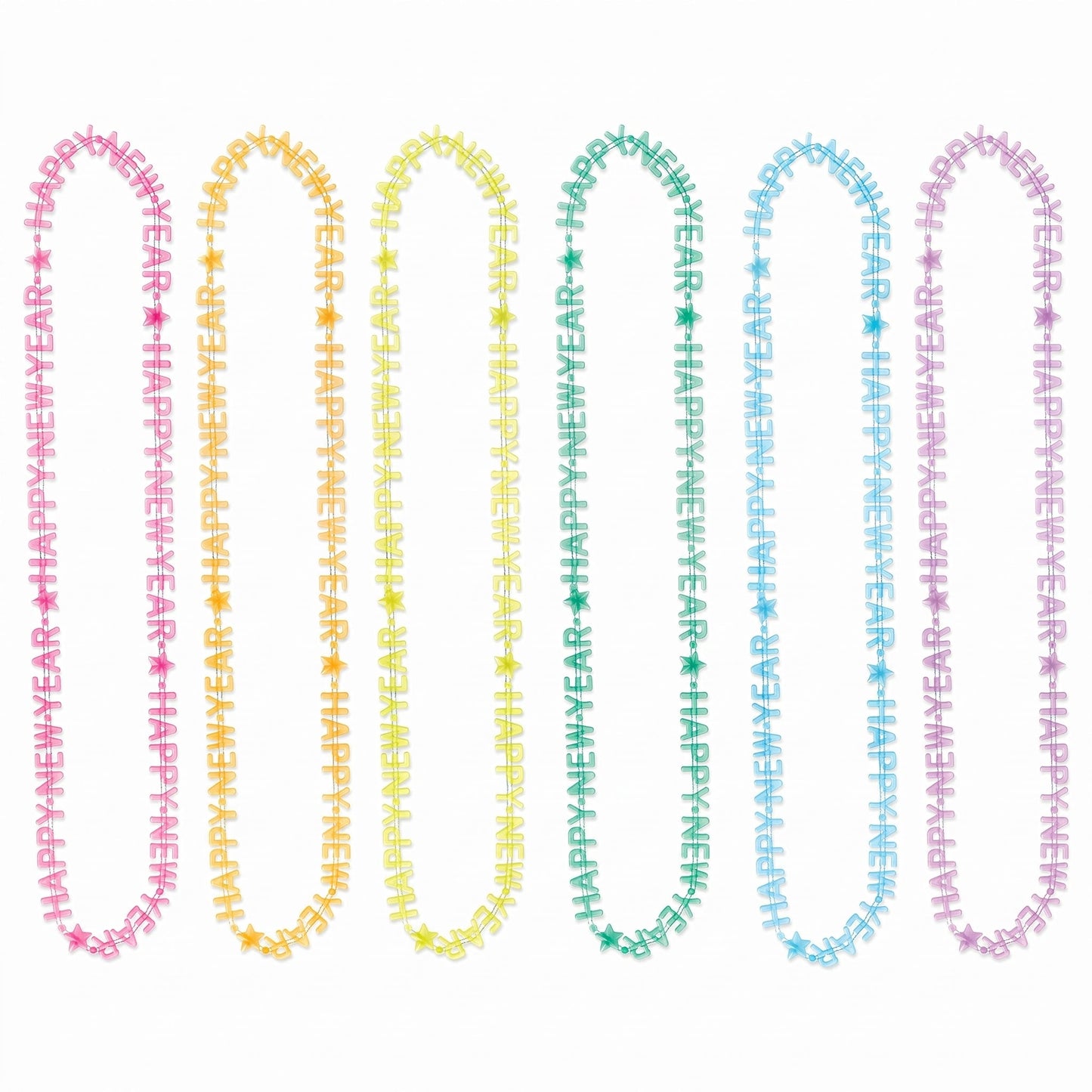 "Happy New Year" Glow-in-the-Dark Necklace Set - Multi-Colored, 6-Pack