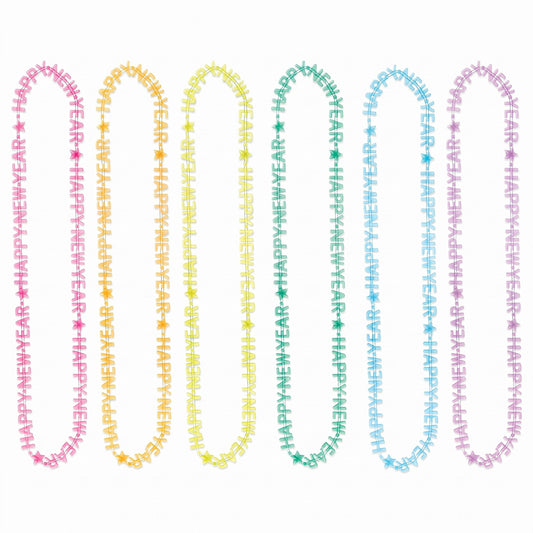 "Happy New Year" Glow-in-the-Dark Necklace Set - Multi-Colored, 6-Pack