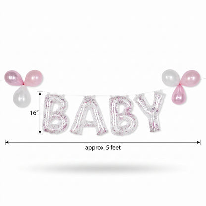 "Baby" Pink Confetti Foil Balloon Banner Kit