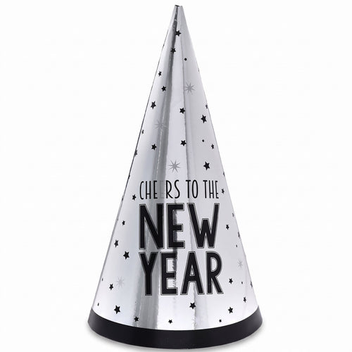 "Cheers To The New Year" Silver Party Cone Hat