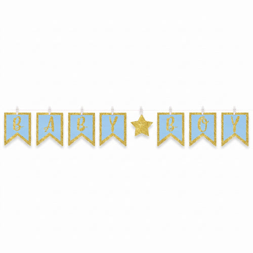 "Baby Boy" Glitter Clothespin Pennant Banner