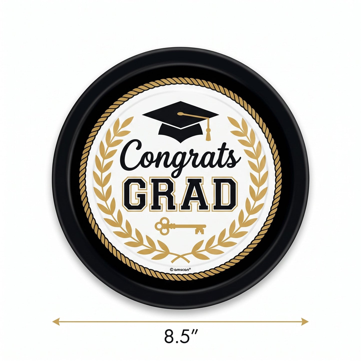 "Congrats Grad" Round Paper Plates - 9-inch, 50 Pack