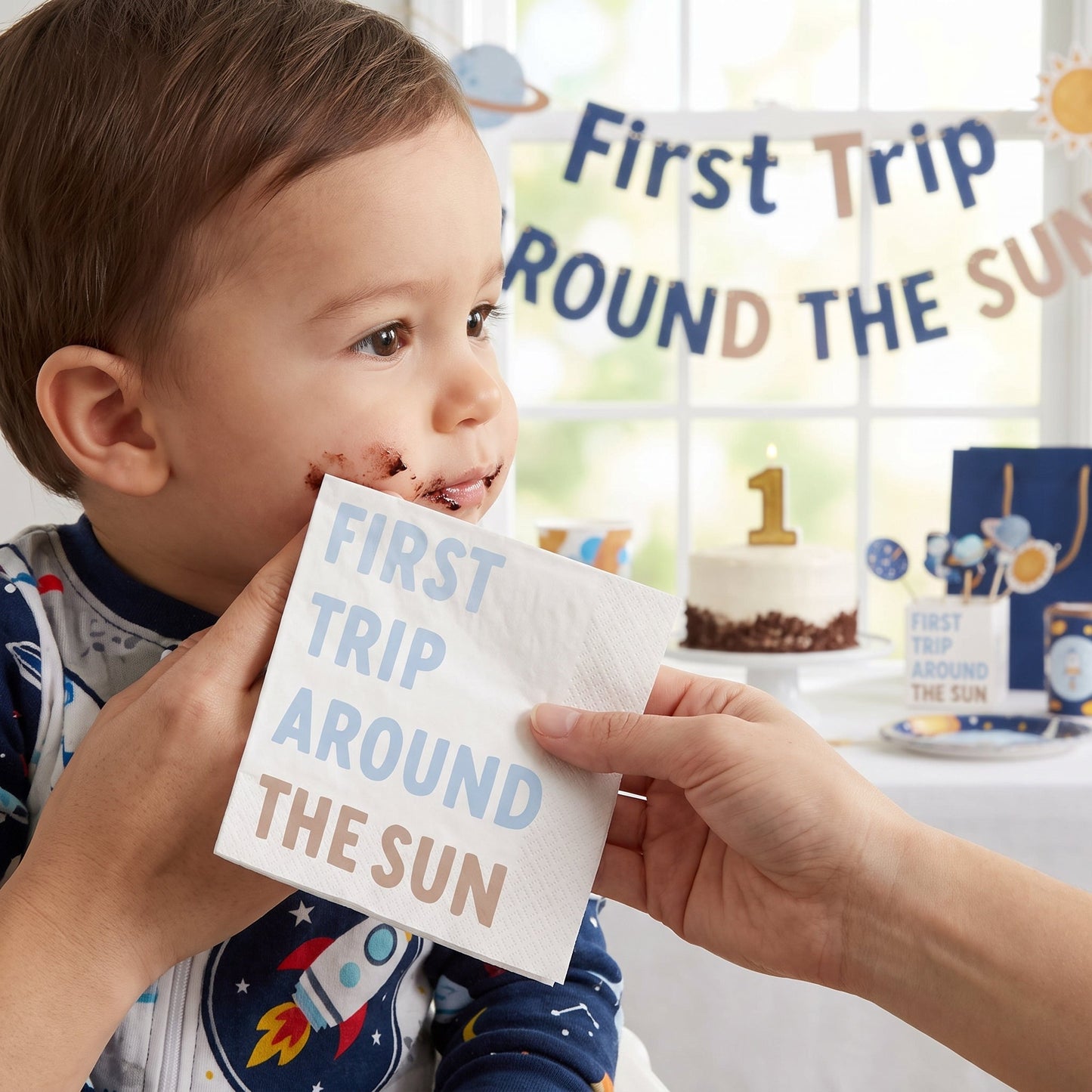 "First Trip Around the Sun" 1st Birthday Beverage Napkins - 5 In. X 5 In.