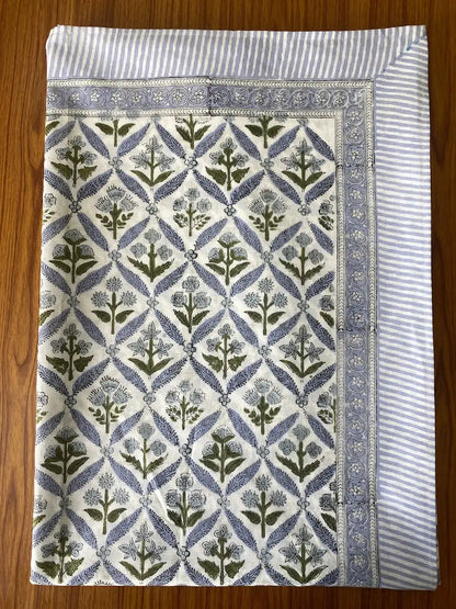 Coastal Blue Hand Block Printed Cotton Modern Tablecloth Dining Table Cover Custom Sizes Party Wedding Home Baby Shower Gift