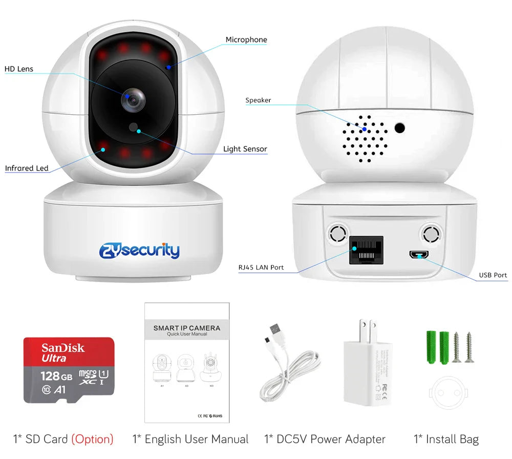5MP Indoor Security Camera Human Detect Auto Tracking Wifi PTZ IP Camera Smart Home Protection 2-way Audio Nanny/Pet/Baby Camera