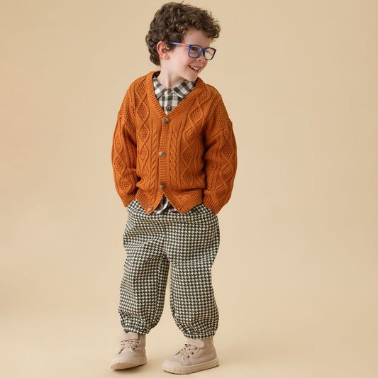 KIDLY by MORI Barrel Leg Houndstooth Trousers